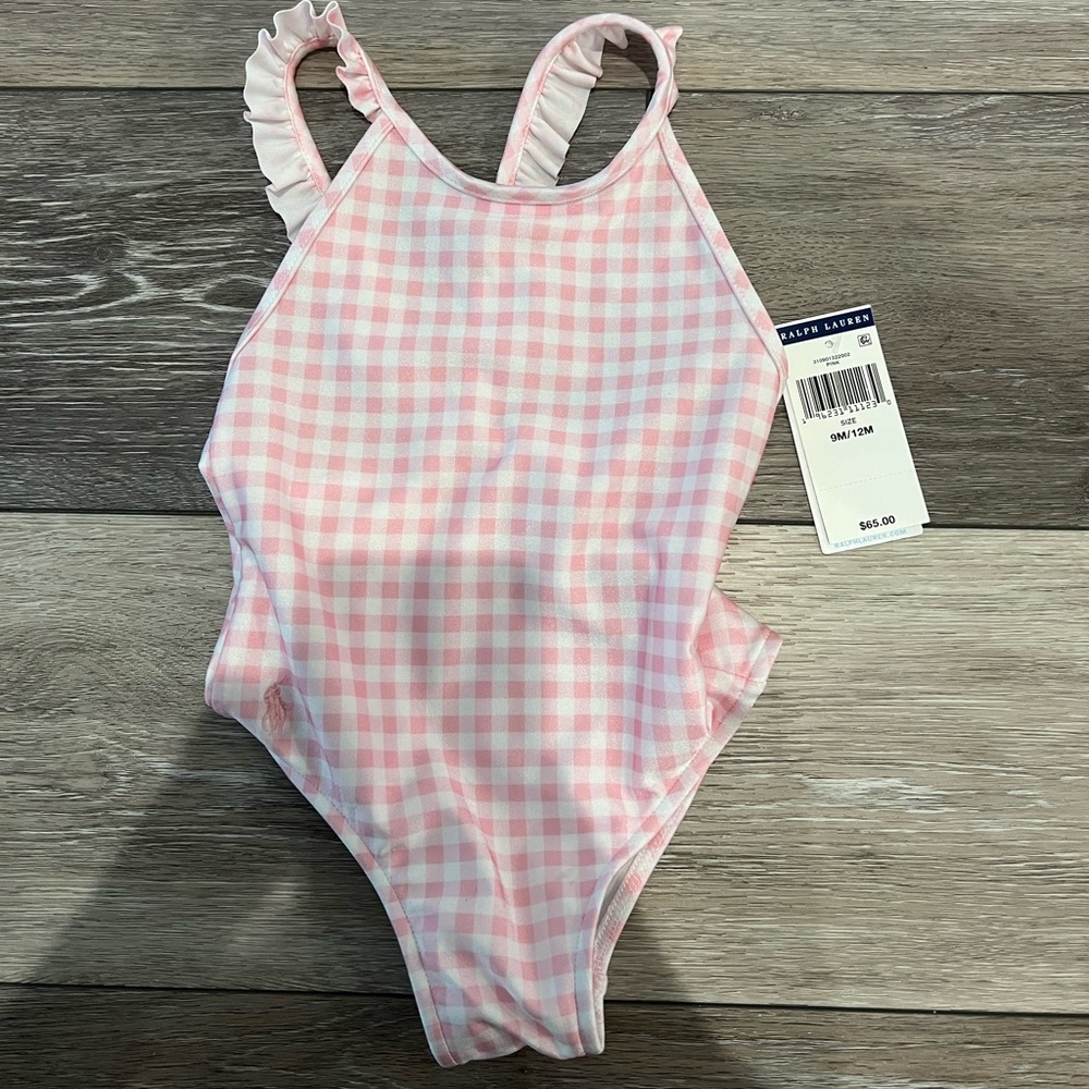 Ralph Lauren Pink Gingham Bathing Suit 9-12 months
